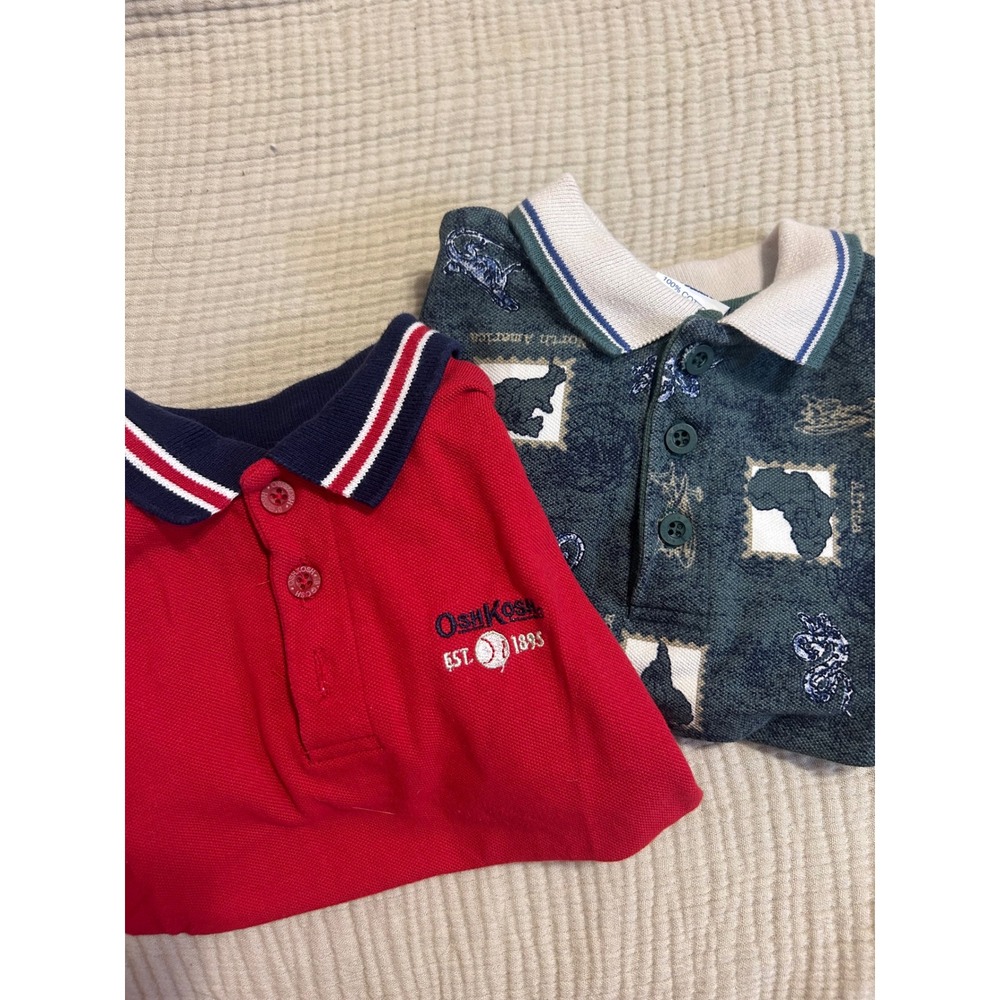 Vintage OshKosh Bgosh Toddler Polo Shirt Bundle Red Baseball Safari Green 3T